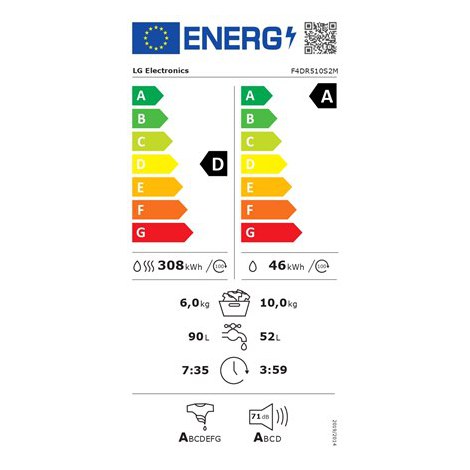 LG | F4DR510S2M | Pralko-suszarka | Klasa energooszczędności A | Przednie załadunek | Pojemność prania 10 kg | 1400 obr/min | Gł - 8